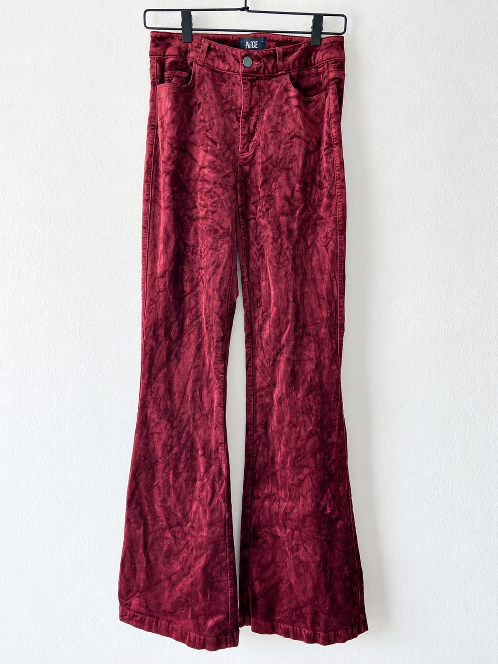 PAIGE Burgundy Velvet High Rise Flare Pants Jeans Size 27